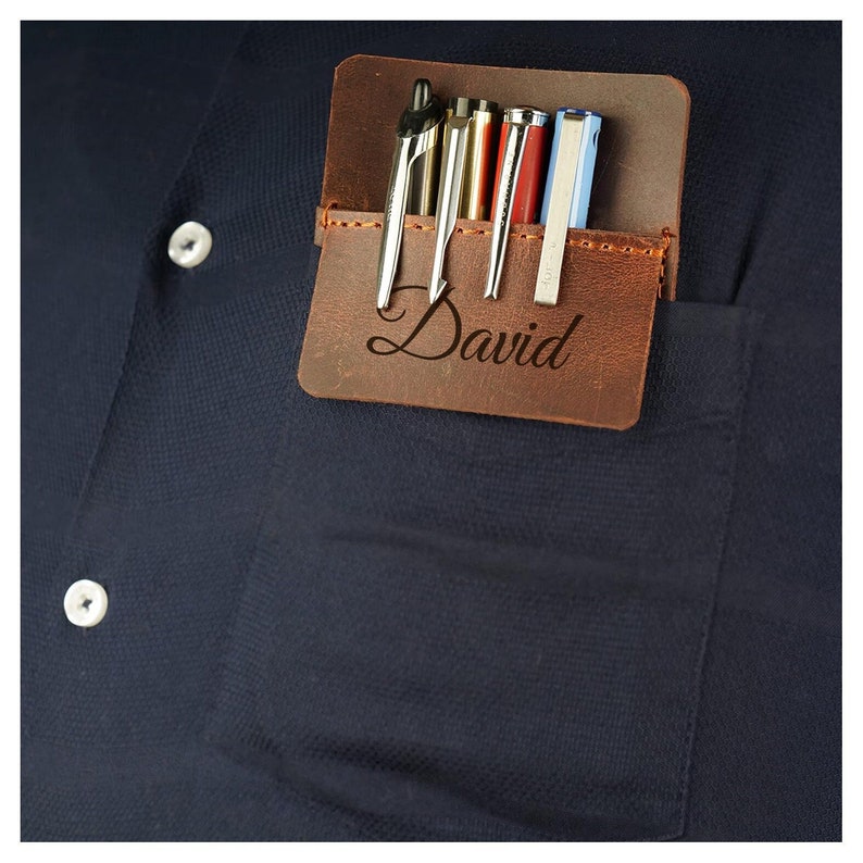 Personalized LEATHER POCKET PROTECTOR Pen