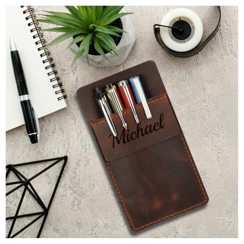 Personalized LEATHER POCKET PROTECTOR Pen