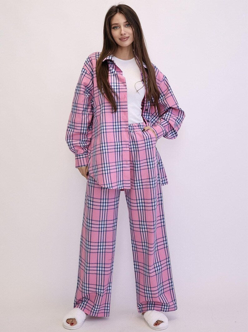 Flannel Pajama Set - Women's Cotton Sleeping Set