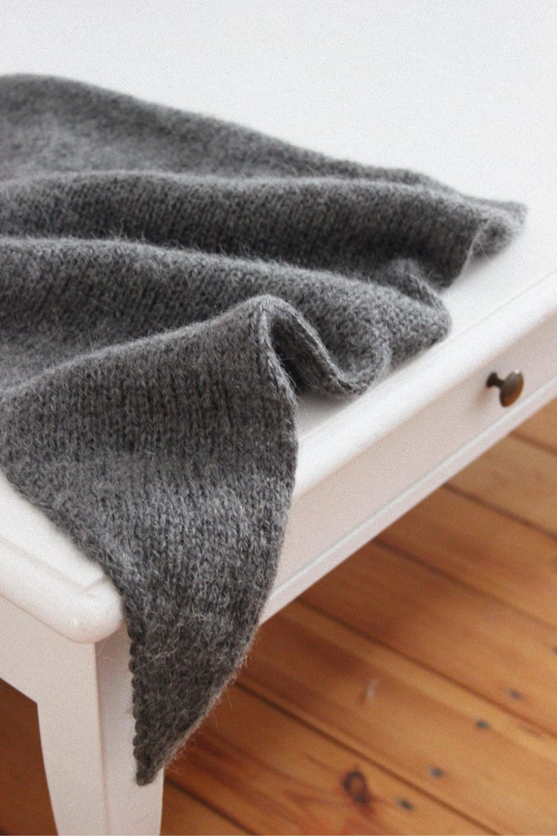 Hand - knitted Mohair Melange Headscarf in Charcoal Gray.