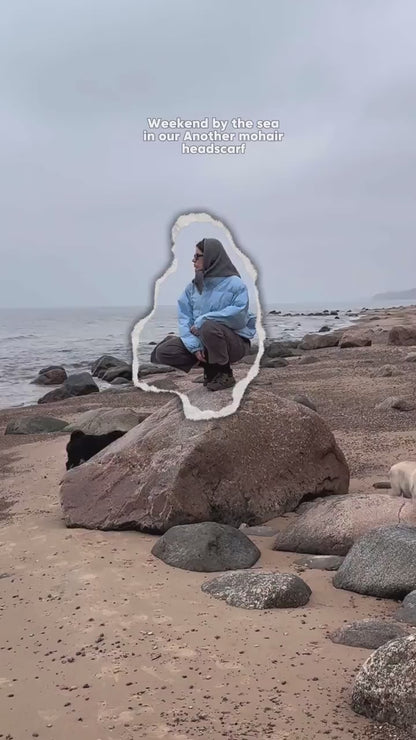 Hand - knitted Mohair Melange Headscarf in Charcoal Gray.